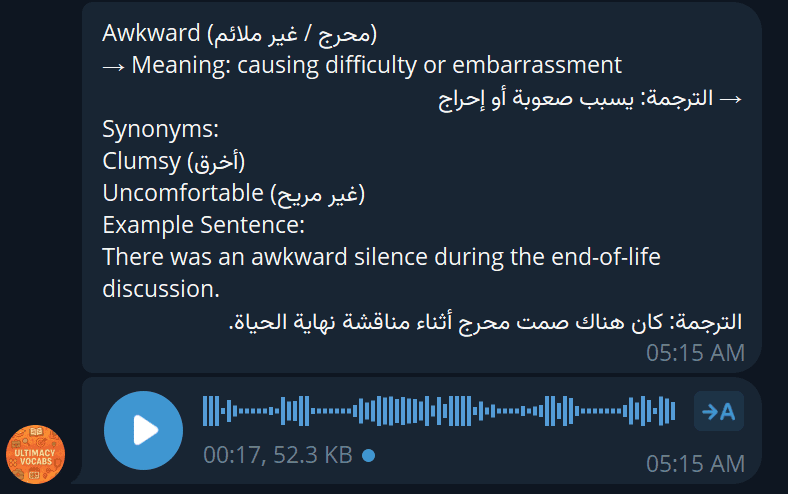 Screenshot of the premium OET vocabulary Telegram group
